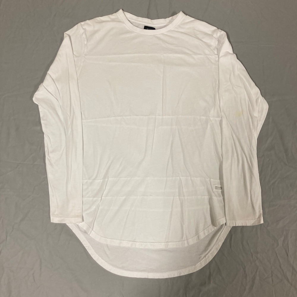 Stampd Los Angeles Mens White Paneled Long‎ Sleeve T-Shirt Curved Hem No. 1993